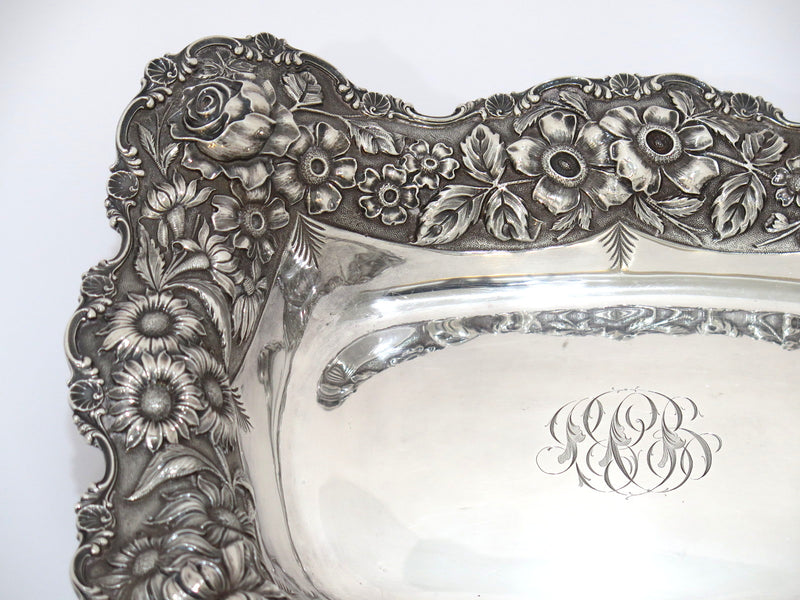 13.25 in - Sterling Silver Stieff Antique 1904-1909 Floral Repousse Serving Bowl