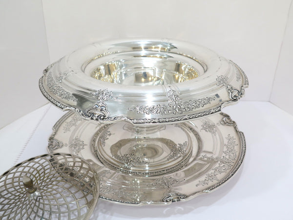 14" Sterling Silver Antique American Floral Bowl-Vase / Centerpiece w Round Tray