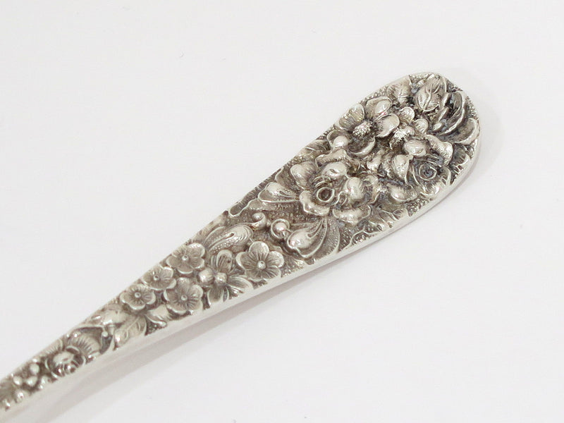 8" Sterling Silver Stieff Antique Strawberry Motif Floral Repousse Serving Spoon