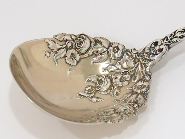 7.25 in - Sterling Silver Durgin Antique Floral Motif Serving Spoon