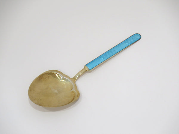 6" Sterling Silver Gilt Blue Enamel Vintage Aksel Holmsen, Norway Serving Spoon