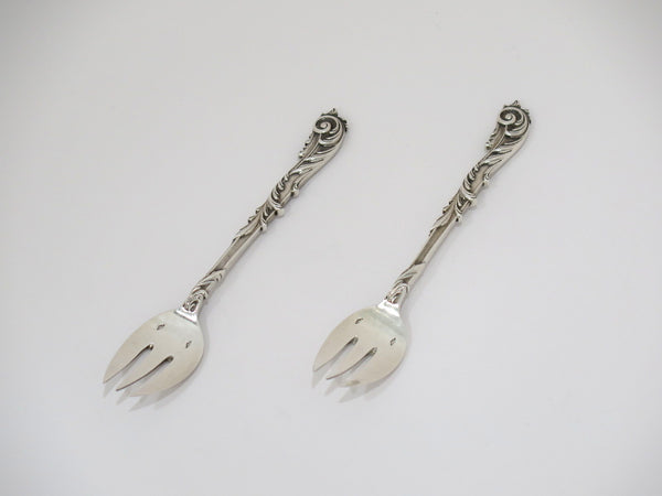 4 7/8 in - Pair of European Silver Antique French Floral Scroll Seafood Forks