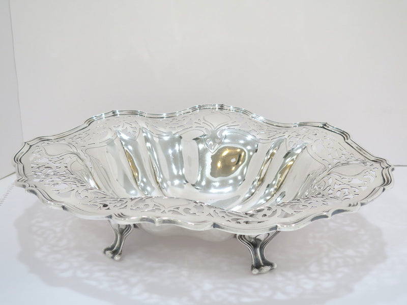 16 in - Sterling Silver Mauser Antique Scroll Openwork Footed Oval Serving Bowl