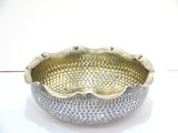 9 3/8" European Silver Gilt Inside Antique German Hammered Wavy Rim Serving Bowl