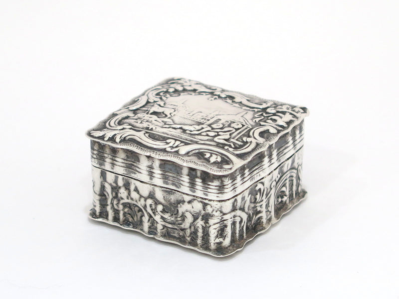 2 in - European Silver Antique Continental Country Life Scenes Pill Box