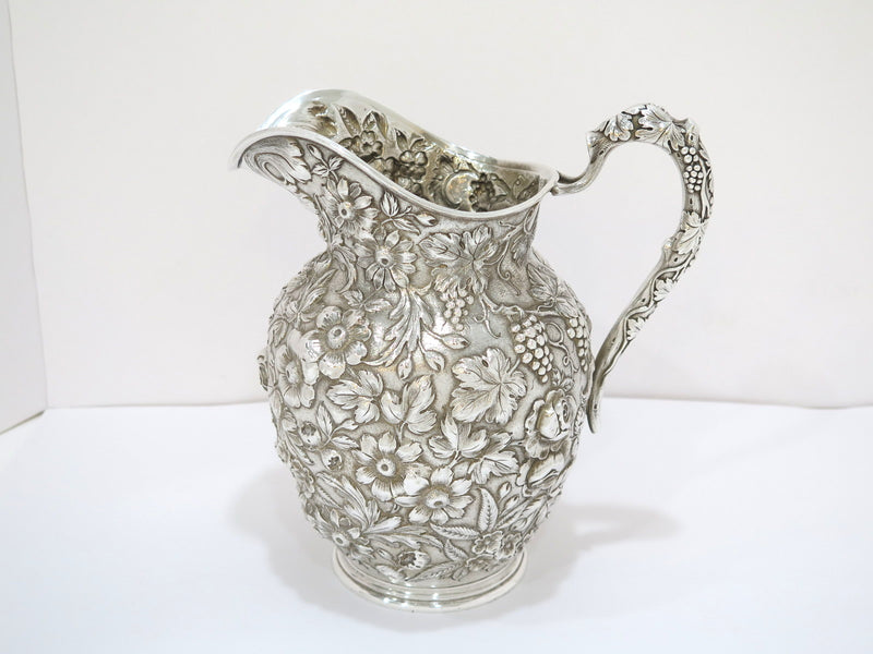 9 in - Sterling Silver Jenkins & Jenkins Antique Floral Repousse Pitcher