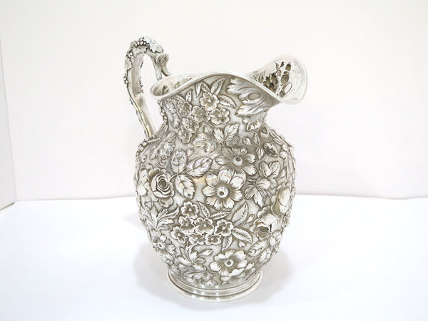 9 in - Sterling Silver Jenkins & Jenkins Antique Floral Repousse Pitcher