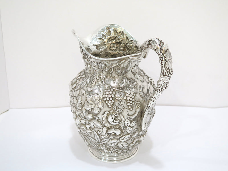 9 in - Sterling Silver Jenkins & Jenkins Antique Floral Repousse Pitcher