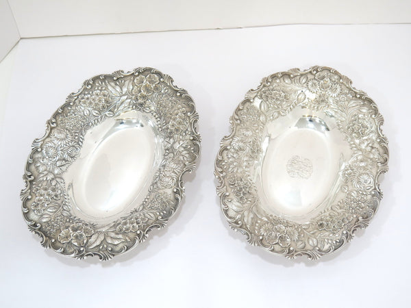 Two 10.25 in Sterling Silver S. Kirk & Son Antique Floral Repousse Serving Bowls