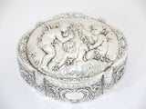 6 7/8 in - European Silver Antique German Hanau Three Cherubs Floral Box