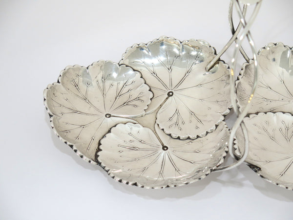 13 3/8 in Sterling Silver Reed & Barton Vintage Water Lily Leaves Candy Nut Dish