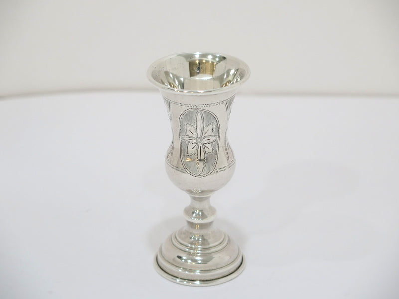 Pair of 3.75 in - 84 Silver Antique Russian c. 1882 Floral Vodka Shot Goblets