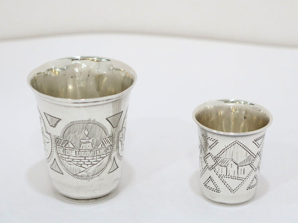 Set of 2 - Russian 84 Silver Antique Vodka Shot Cups
