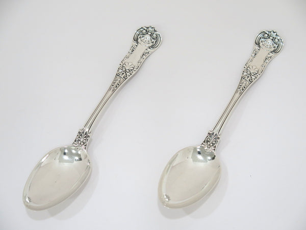Two 8 5/8 in Sterling Silver Gorham Antique Floral Queens Pattern c. 1870 Spoons