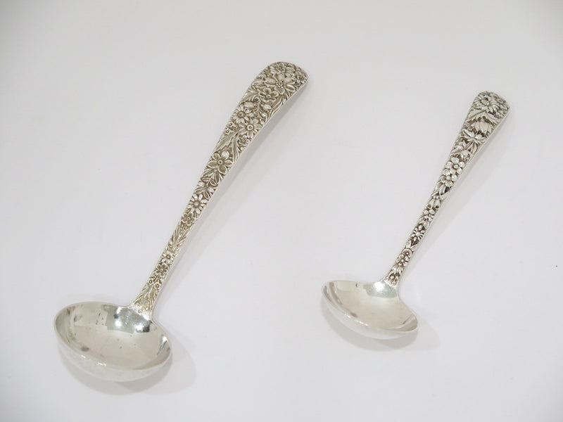 Pair of Sterling Silver S. Kirk & Son Antique Floral Repousse Gravy Ladles