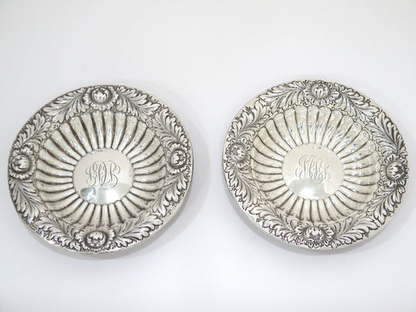 Pair of 6 3/8" Sterling Silver Fuchs & Beiderhase Antique Floral Serving Plates
