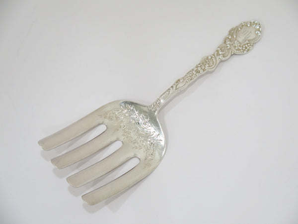 9.25 in - Sterling Silver Gorham Antique Floral Motif Wide Serving Fork
