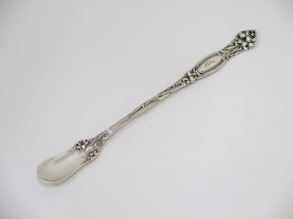 8 5/8" Sterling Silver Simpson, Hall, Miller & Co Antique Lily Motif Olive Spoon