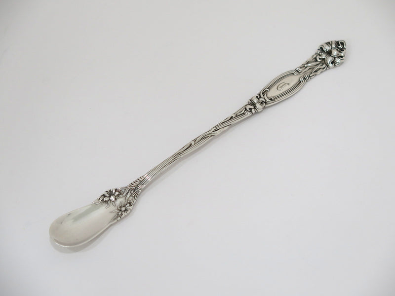 8 5/8" Sterling Silver Simpson, Hall, Miller & Co Antique Lily Motif Olive Spoon