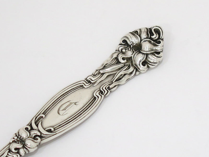 8 5/8" Sterling Silver Simpson, Hall, Miller & Co Antique Lily Motif Olive Spoon