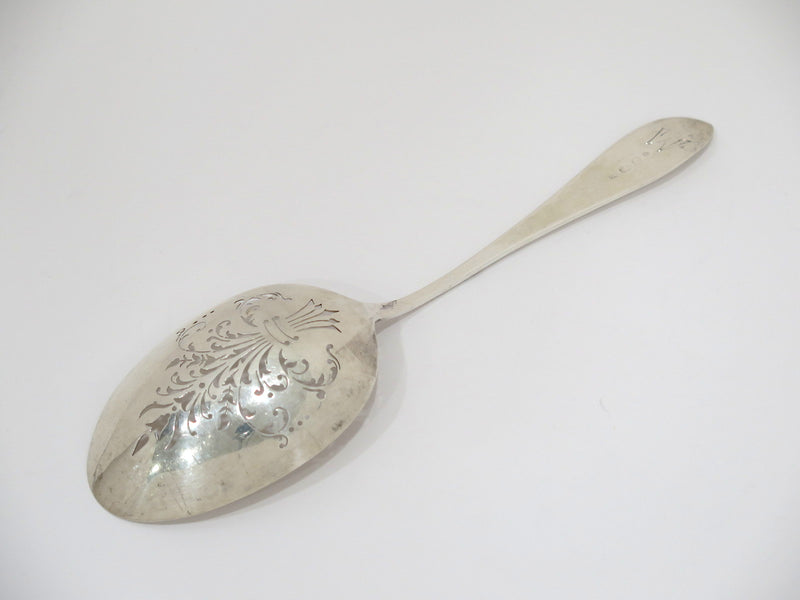 8 7/8 in - European Silver Antique Dutch Floral Slotted Spoon