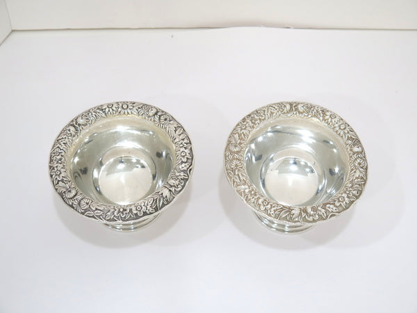 Pair of 5 in Sterling Silver Kirk & Son Antique Floral Repousse Candy Nut Dishes