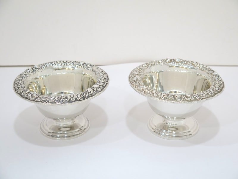 Pair of 5 in Sterling Silver Kirk & Son Antique Floral Repousse Candy Nut Dishes