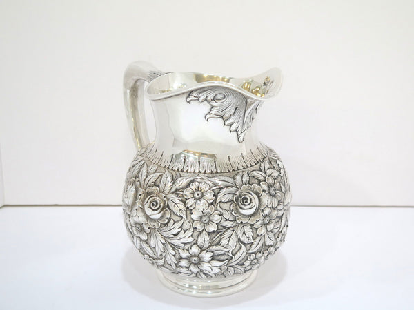 8.25 in - Sterling Silver S. Kirk & Son Vintage Floral Repousse Pitcher