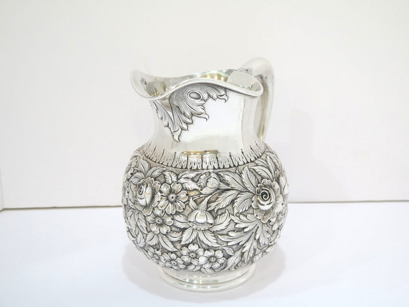 8.25 in - Sterling Silver S. Kirk & Son Vintage Floral Repousse Pitcher