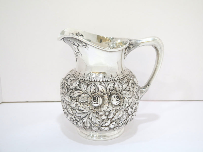 8.25 in - Sterling Silver S. Kirk & Son Vintage Floral Repousse Pitcher