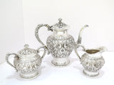 3 pc Sterling Silver S. Kirk & Son Vintage Floral Repousse Tea / Coffee Service