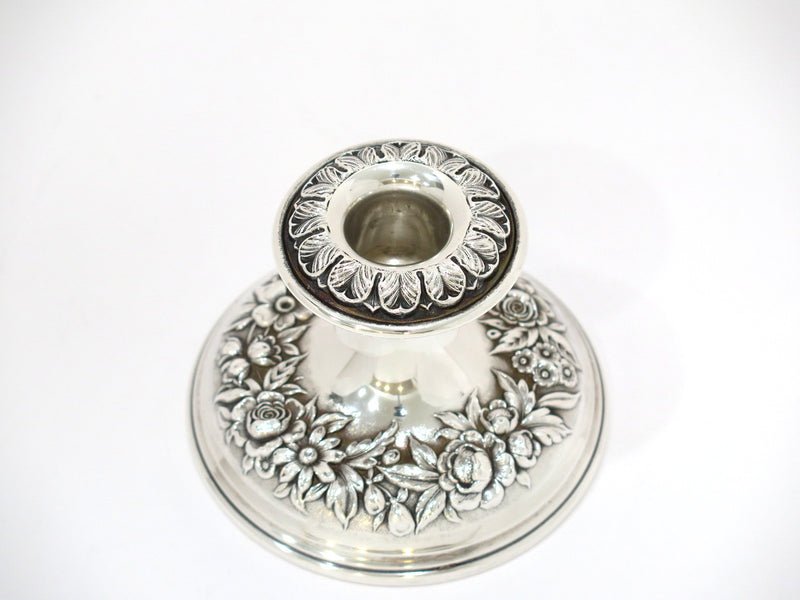 Pair of 4" Sterling Silver S. Kirk & Son Vintage Floral Repousse Candle Holders