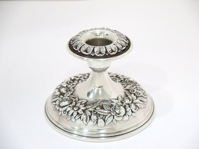 Pair of 4" Sterling Silver S. Kirk & Son Vintage Floral Repousse Candle Holders