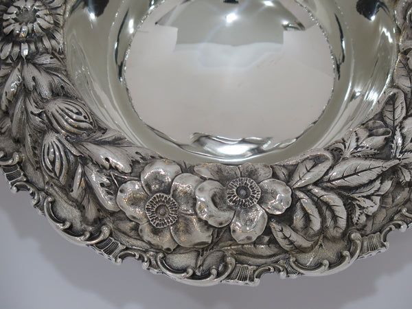 11.5 in Sterling Silver Stieff Antique 1928 Floral Repousse Footed Serving Bowl