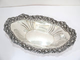 13" Sterling Silver Woodside Sterling Co Antique Rose Repousse Oval Serving Bowl