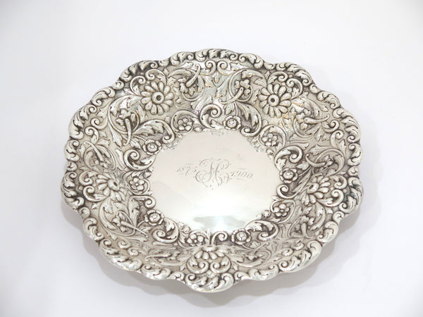 9 3/8 in Sterling Silver Tiffany Antique 1870-1891 Floral Repousse Serving Plate