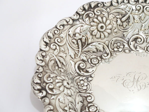 9 3/8 in Sterling Silver Tiffany Antique 1870-1891 Floral Repousse Serving Plate