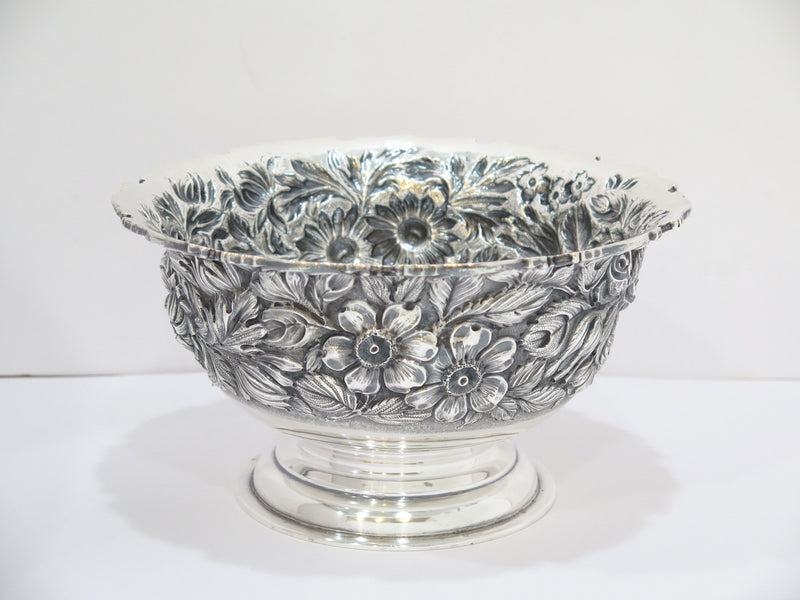 9.75 in - Sterling Silver Stieff Vintage Floral Repousse Footed Serving Bowl