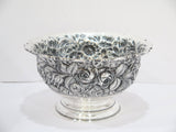 9.75 in - Sterling Silver Stieff Vintage Floral Repousse Footed Serving Bowl