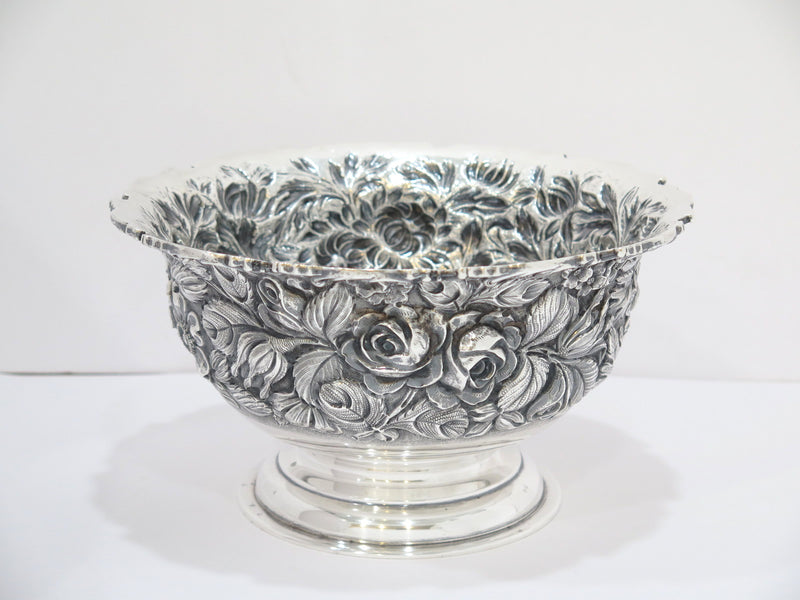 9.75 in - Sterling Silver Stieff Vintage Floral Repousse Footed Serving Bowl