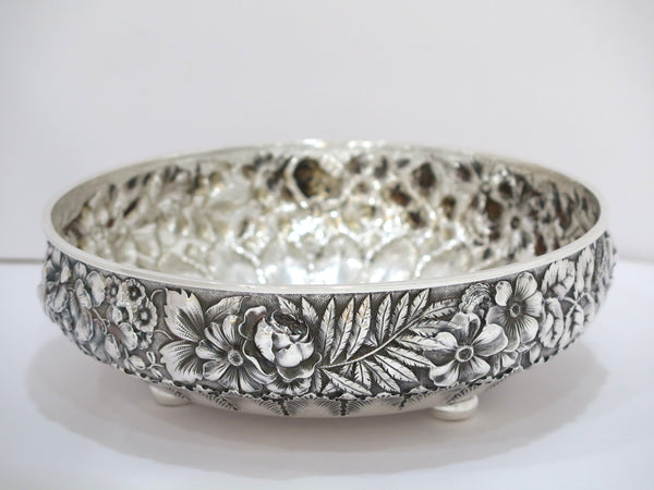 8 in Sterling Silver WM Wilson & Son Antique Floral Repousse Footed Serving Bowl