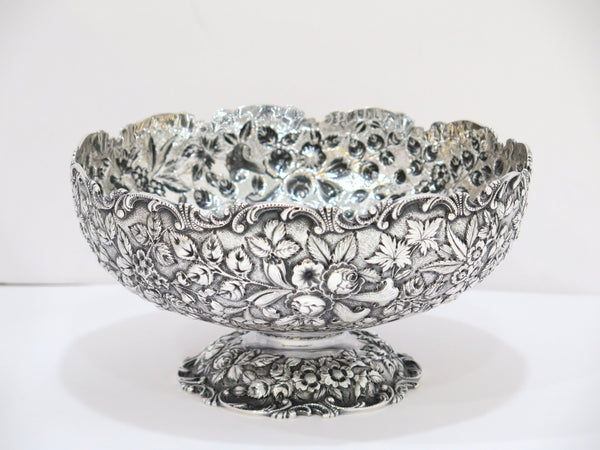 9 in - Sterling Silver S. Kirk & Son Antique Floral Repousse Footed Serving Bowl