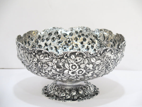 9 in - Sterling Silver S. Kirk & Son Antique Floral Repousse Footed Serving Bowl