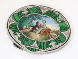 3.75 in - 800 Silver Enamel Malachite Inlay Antique Italian Dating Scene Compact