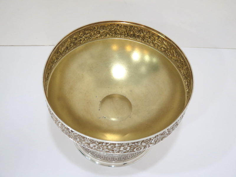 9" Sterling Silver Gilt Int. Dominick & Haff Antique Floral Repousse Footed Bowl