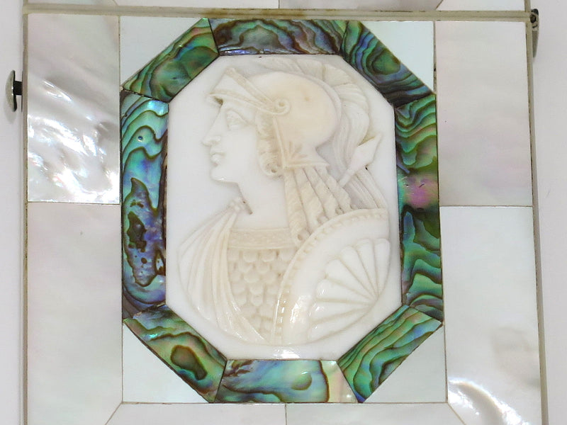 3.5" Bone Mother of Pearl Antique European Greek Ancient Warrior Cameo Card Case