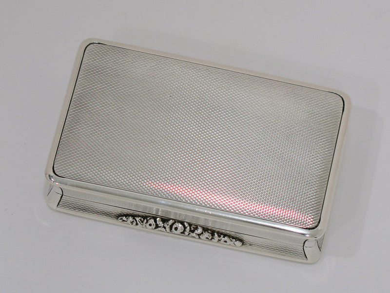 3.25 in - Sterling Silver Gilt Interior Vintage 1947 English Guilloche Snuff Box