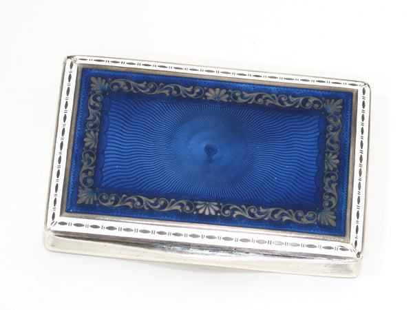 3.5 in - 900 Silver Blue Enamel Guilloche Antique Austrian Cigarette Case