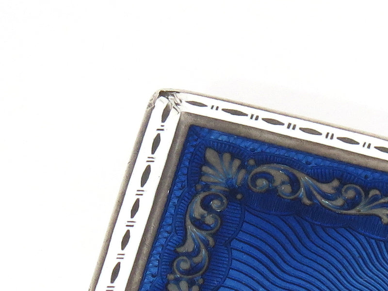 3.5 in - 900 Silver Blue Enamel Guilloche Antique Austrian Cigarette Case