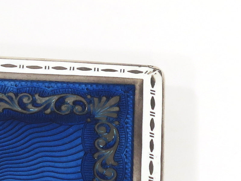 3.5 in - 900 Silver Blue Enamel Guilloche Antique Austrian Cigarette Case